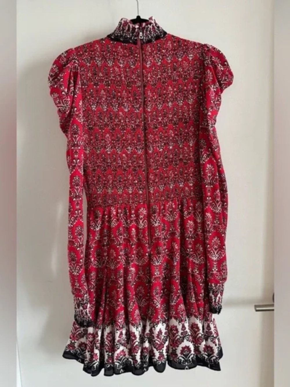 Alice + Olivia | Elvira Smocked Bodice Boho Puff Sleeve Mini Dress 4 - Picture 9 of 14